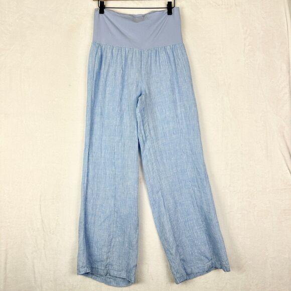 Hiho Marigot Linen Roll Down Pant Size Small Wide Leg Blue Chambray Coastal - Picture 2 of 6